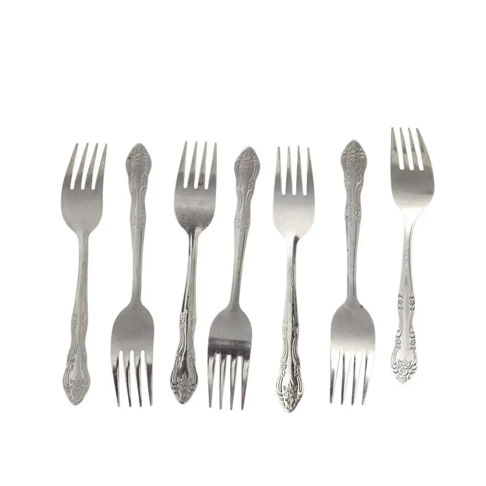 WM Rogers Dream Rose 7 Salad Forks Stainless Steel Flatware Korea Vintage Floral